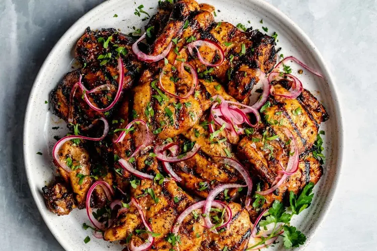 Shawarma-style grilled chicken marinated in a bold, spiced bbq marinade with cumin, garlic, paprika, and lemon juice.