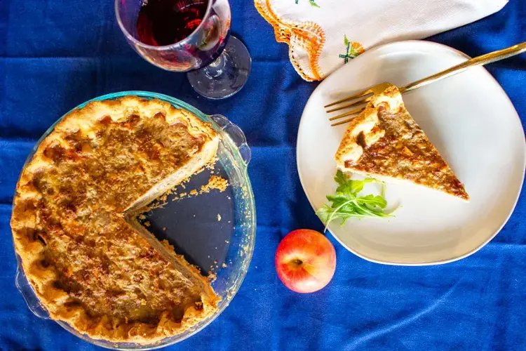 A slice of Celtic pork mince tart, showcasing a unique addition to pork mince recipes.