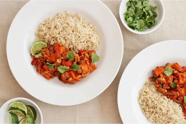 A bowl of pork mince and sweet potato chilli, a warming pork mince recipe.
