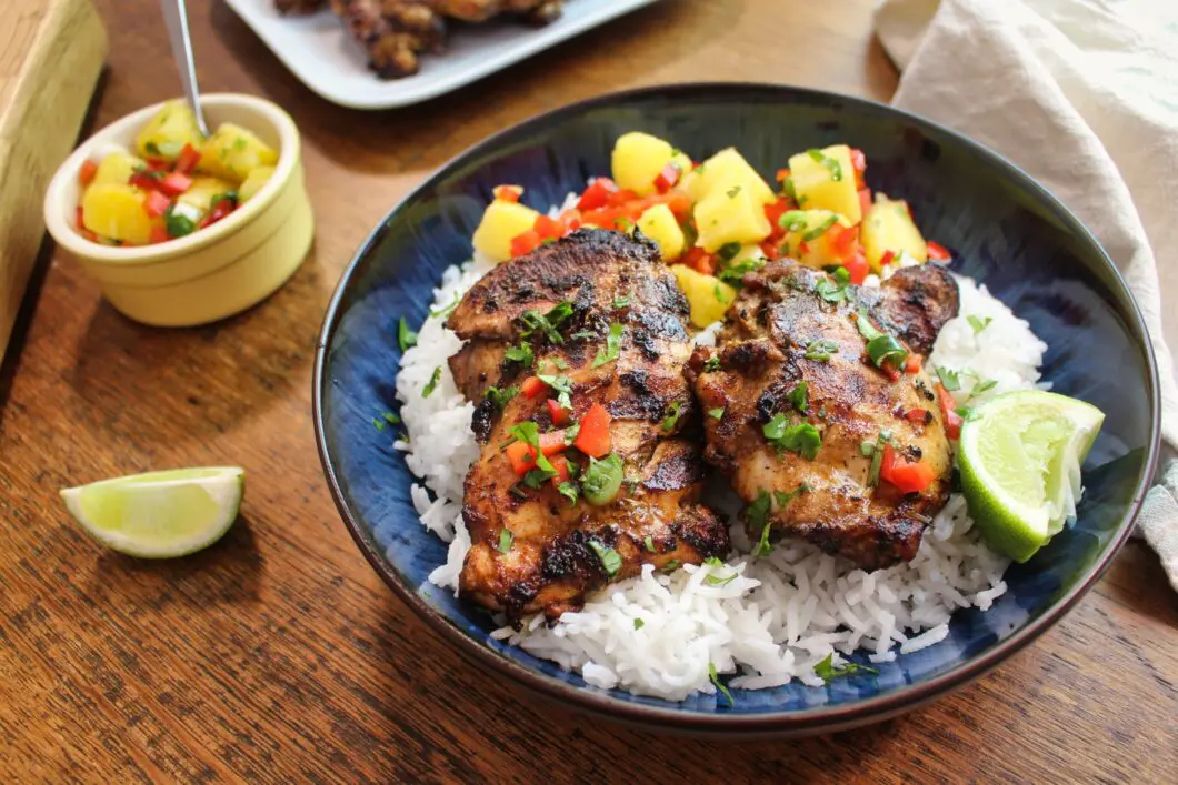 Spicy jerk chicken with crispy edges, bold dinner recipe full of Caribbean flavour