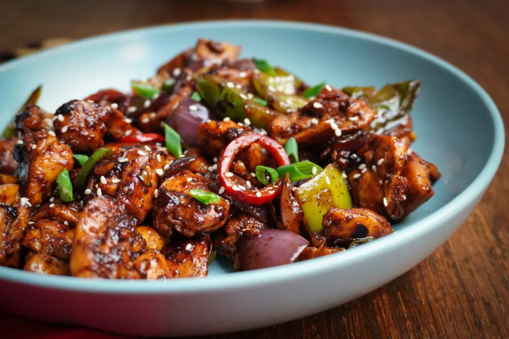 Spicy Szechuan chicken in hot sauce, easy fakeaway dinner idea