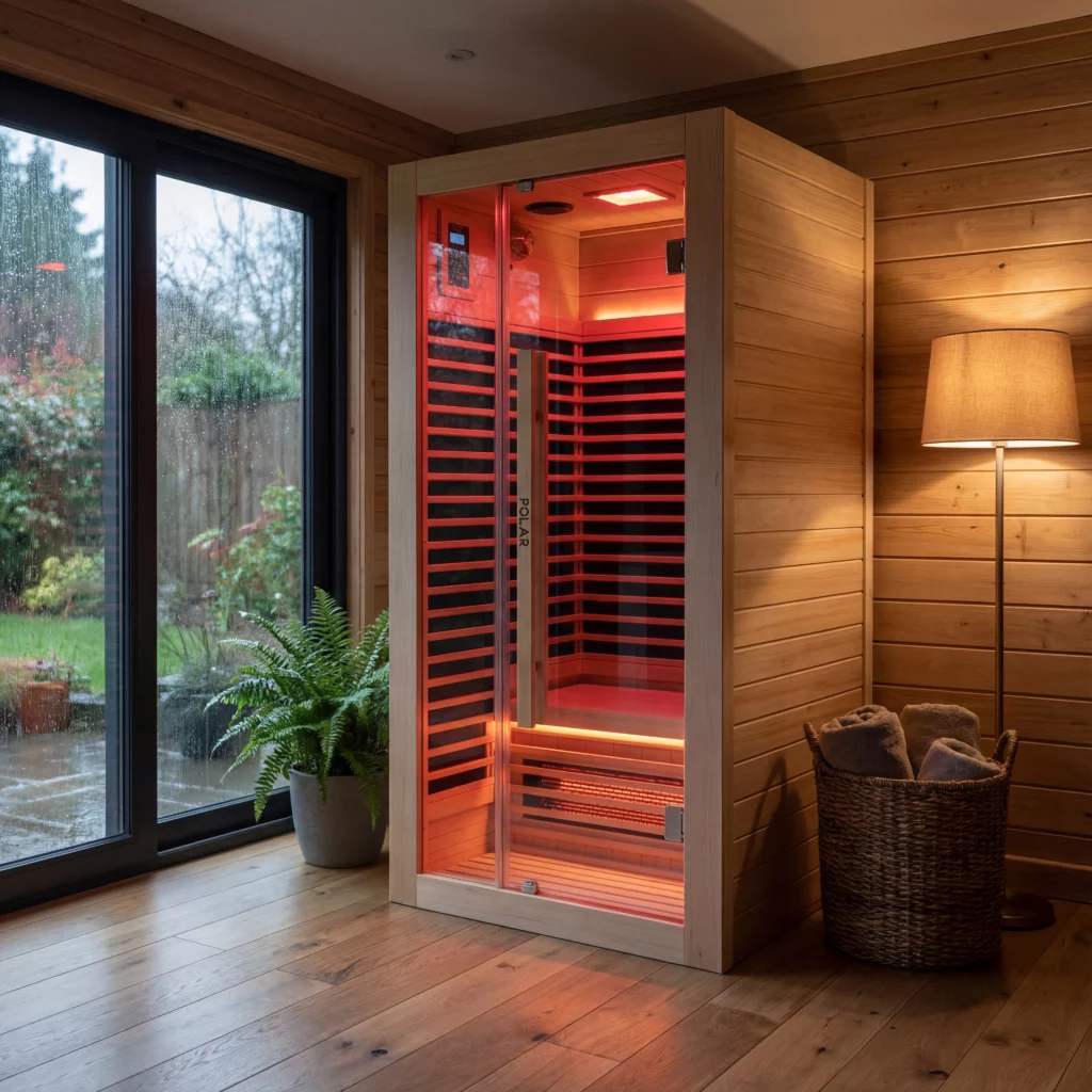 A photo showing the Polar Nova 1-Person Infrared Sauna